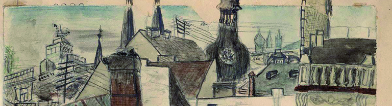 Handgezeichnete Stadt mit Kirchen