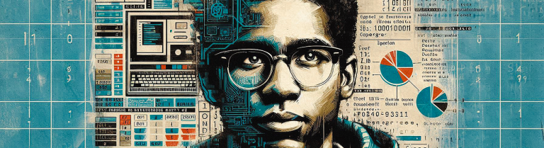 denkender Jugendlicher vor Daten und Grafiken