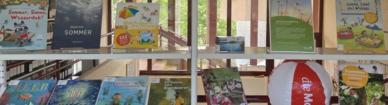 Ausstellungsregale mit Sommer-Medien