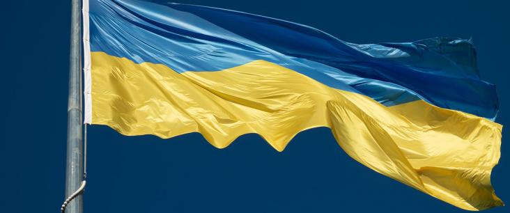 Ukrainische Flagge flattert im Wind