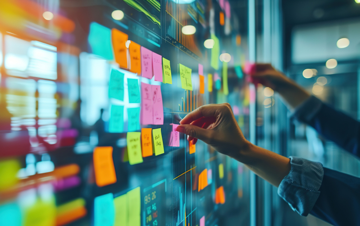 Projektwand mit Post-IT Zetteln