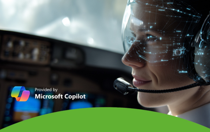 Teaser-Bild MS365 Copilot für den Unterricht mit Pilotin im Cockpit als Symbol für KI-gestütztes Lehren