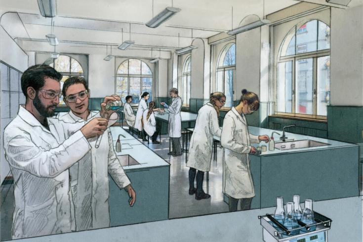 Illustration von Lernenden im Labor