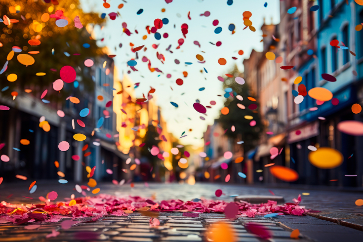 Strasse mit Konfettiregen