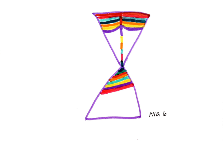 Der Sand rieselt durch eine Sanduhr gezeichnet