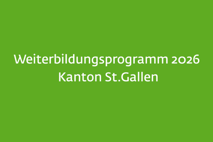 grünes Bild mit dem Text Weiterbildungsprogramm 2026 Kanton St.Gallen