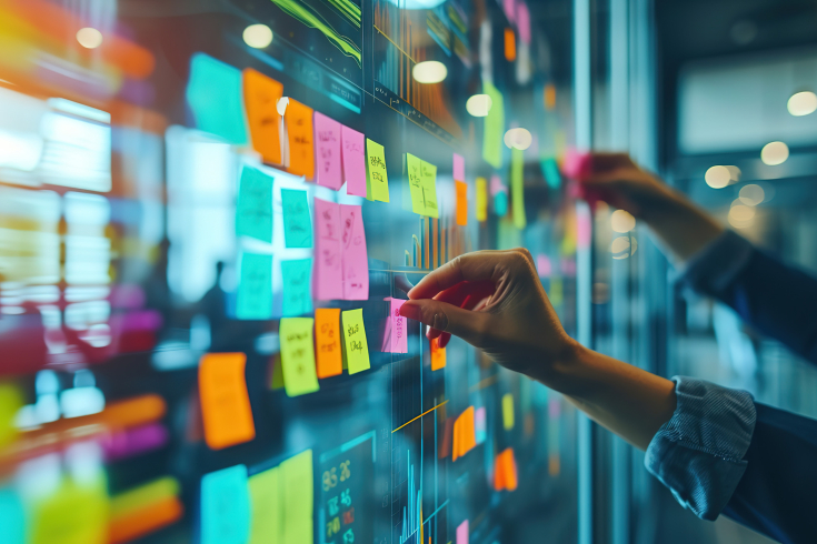 Projektwand mit Post-IT Zetteln