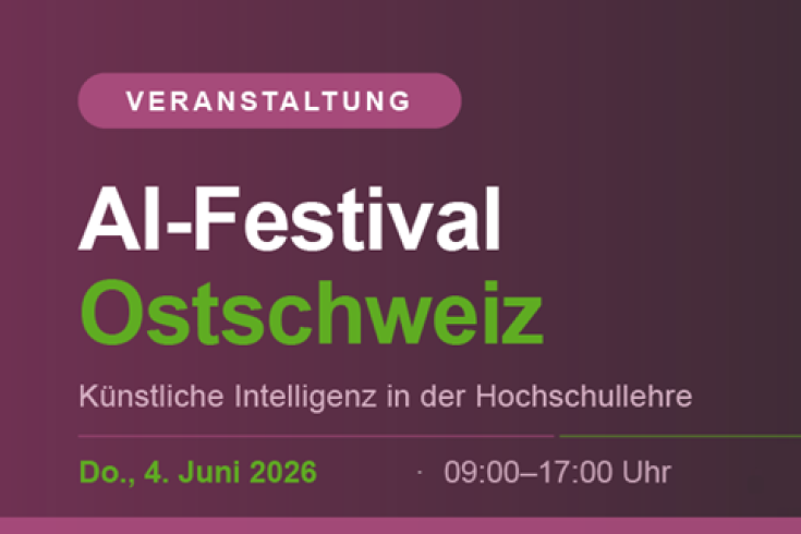 Veranstaltungsankündigung AI-Festival Ostschweiz zum Thema Künstliche Intelligenz in der Hochschullehre, Donnerstag 4. Juni 2026, 09:00–17:00 Uhr
